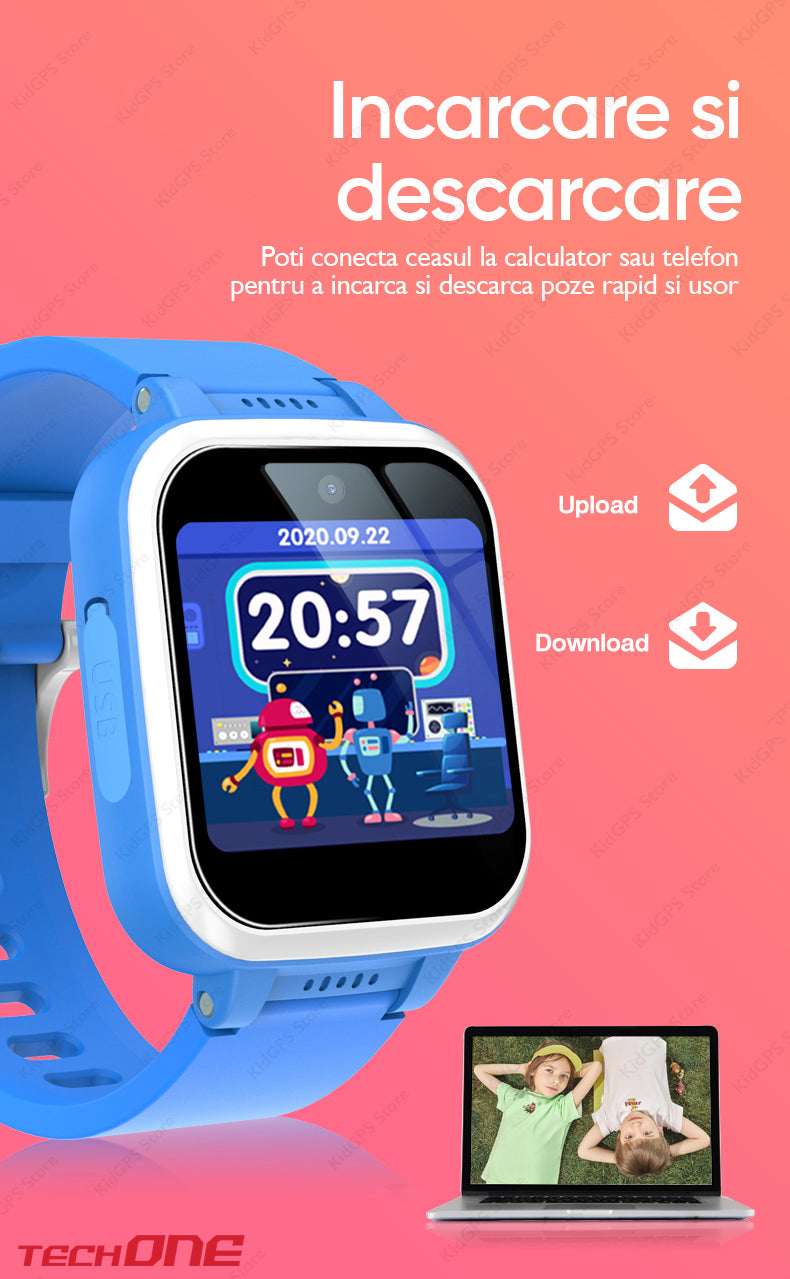 Ceas smartwatch copii Techone Y90, Roz Ceas smartwatch copii Techone Y90, Roz